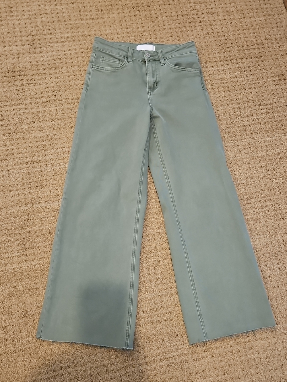 High-Rise Wide Leg Jeans in Sage Green